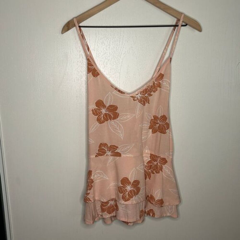 Roxy Floral Peach Spaghetti Strap V-Neck Summer Beach Playsuit XL